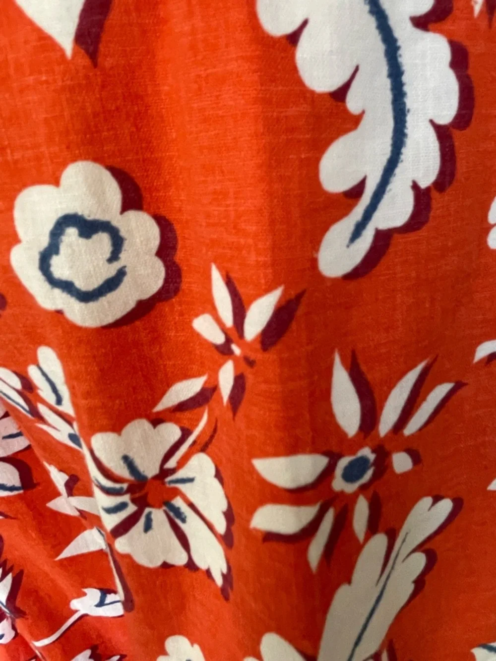 Zara Linen Blend Floral Drawstring Pants Wide Leg Orange White Size Small